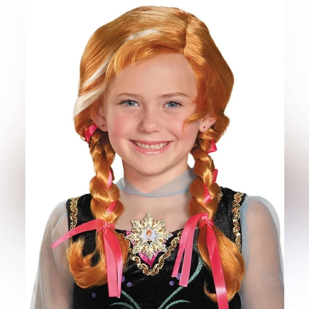 Disney Frozen Anna Child Wig with Pink Ribbons NEW Halloween costume dress up